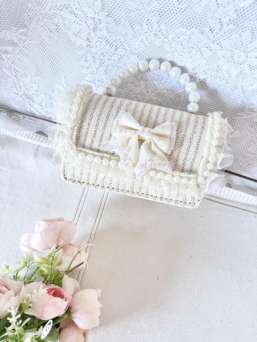 Lace Bow Pearl Handle Purse